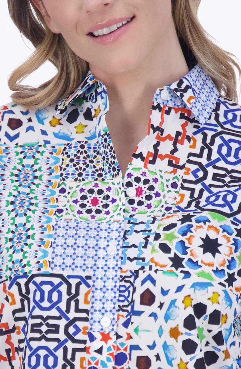 Foxcroft Kelly Print Button-Up Shirt, Alternate, color, Blue Multi