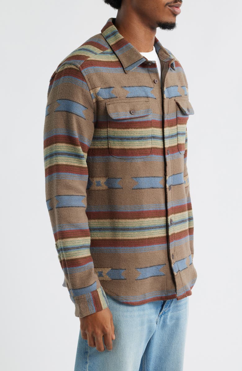 RVCA Dayshift Blanket Stripe Flannel Button-Up Shirt, Alternate, color, Mushroom
