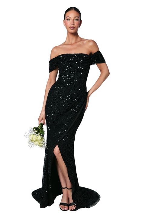Sequin Bardot Maxi Bridesmaid Dress