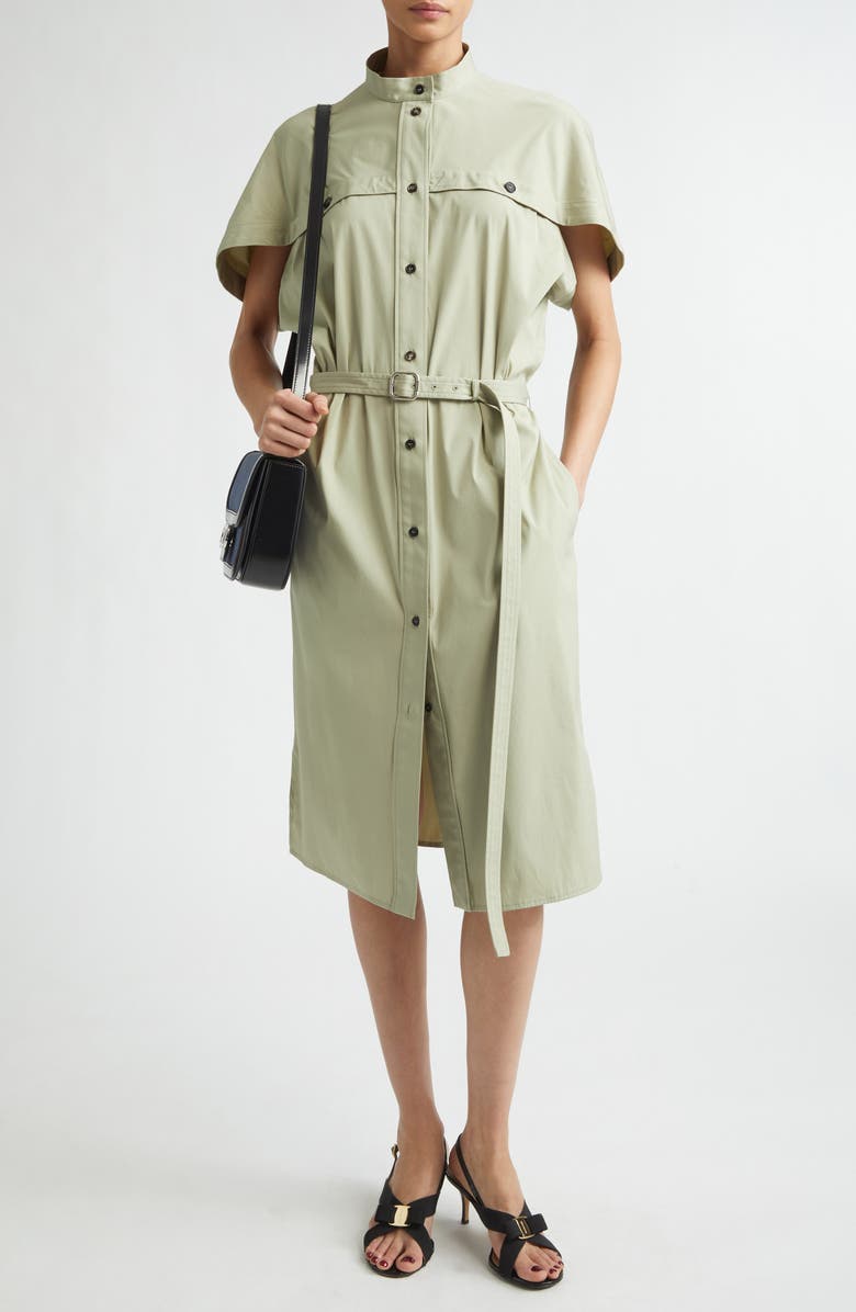 FERRAGAMO Stretch Poplin Shirtdress, Main, color, Burnt Sage