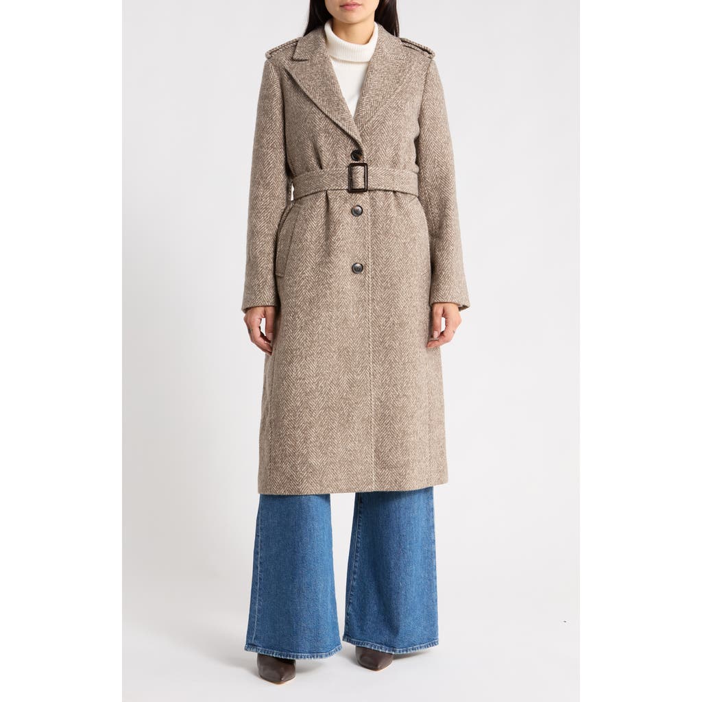Bcbgeneration Belted Flange Trench Coat In Oatmeal Herringbone