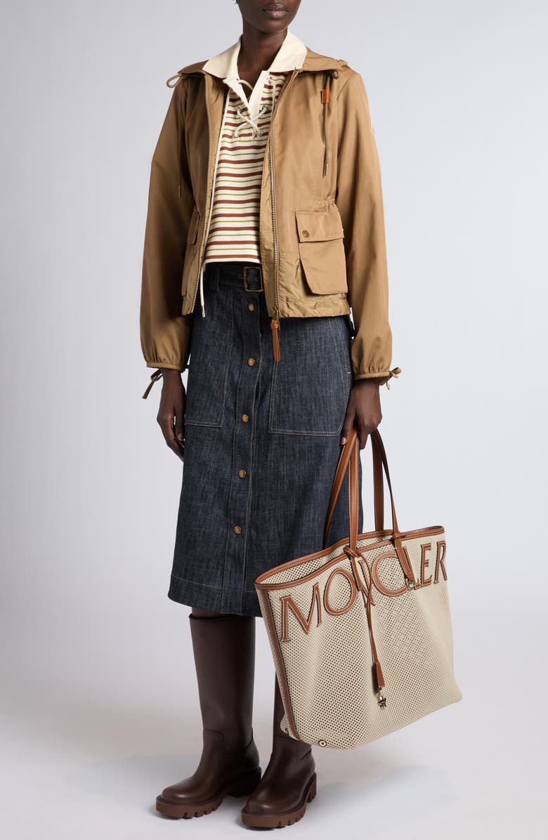 Moncler Aconitum Mixed Media Shirt Jacket with Detachable Hood, Alternate, color, Brown