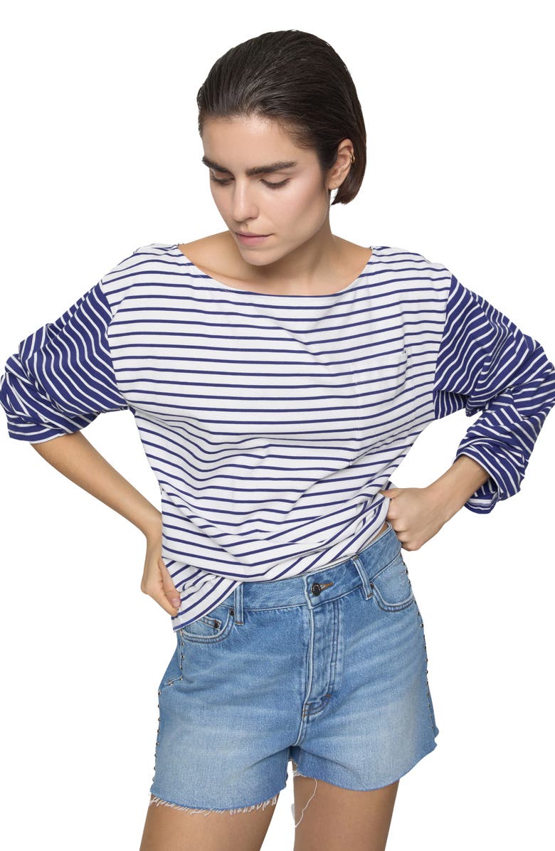 Rebecca Minkoff Ruby Stripe Pocket Cotton Jersey Top, Alternate, color, Small Twilight/ Large