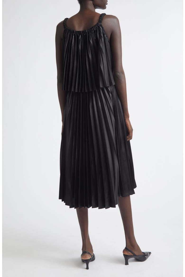 Pleated Satin Midi Dress, Alternate, color, BLACK