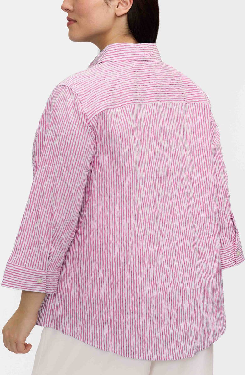 Foxcroft Hampton Stripe Three-Quarter Sleeve Button-Up Shirt, Alternate, color, White/ Pink