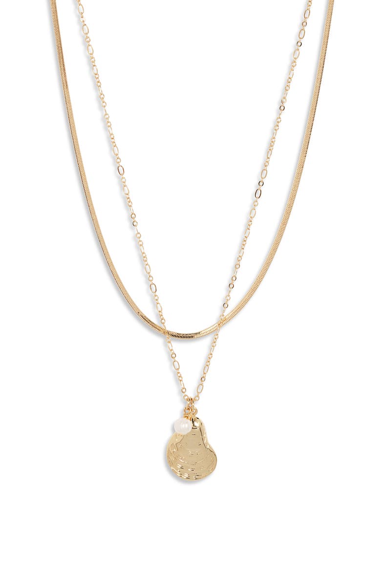 Demi Fine Set of 2 Shell & Freshwater Pearl Necklace, Main, color, 14K GOLD PLATED