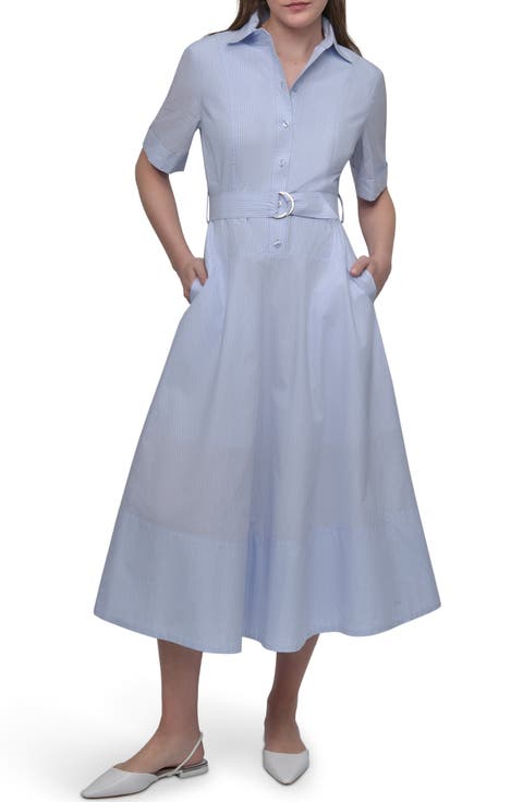 Short Sleeve Drop Waist Cotton Shirtdress