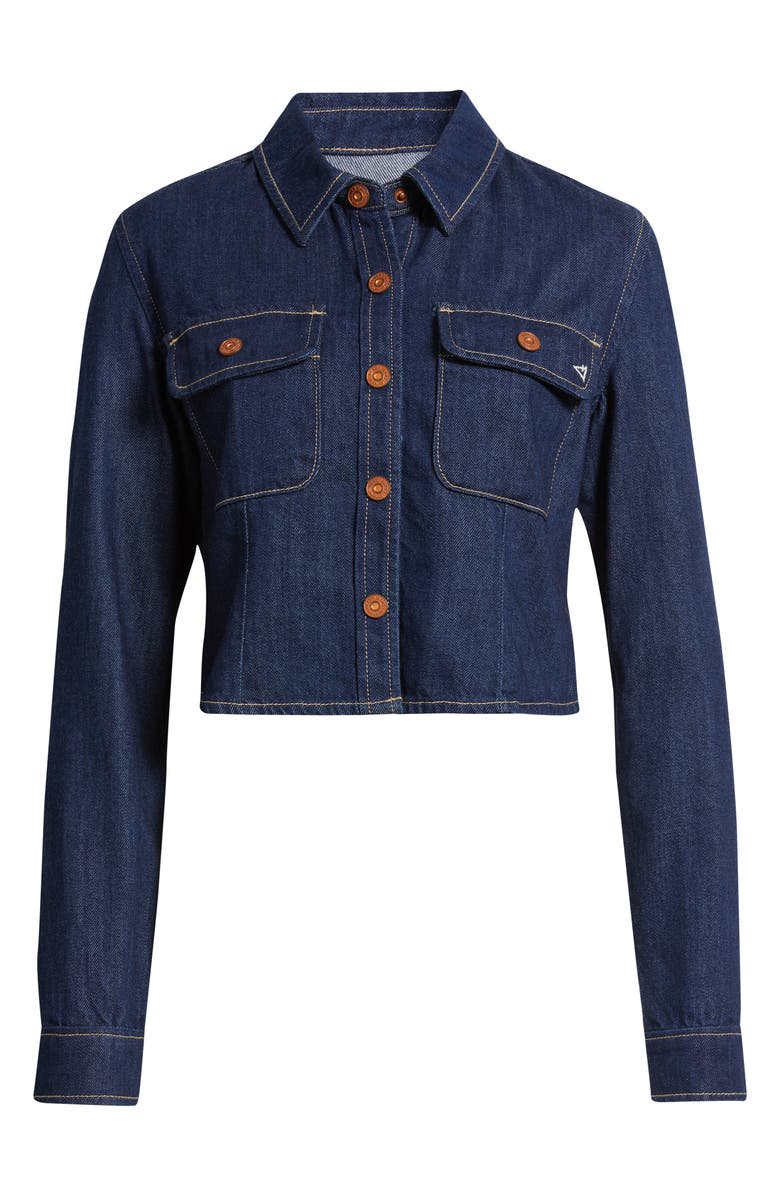 HIDDEN JEANS Tapered Crop Denim Button-Up Shirt, Alternate, color, Rinse