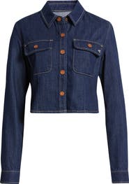 HIDDEN JEANS Tapered Crop Denim Button-Up Shirt