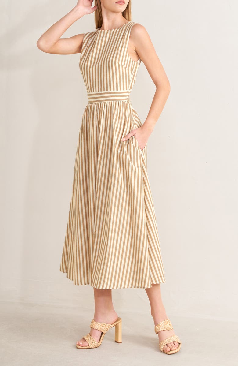FREEMARKET Pinstripe Midi Dress, Alternate, color, Rust/ Natural