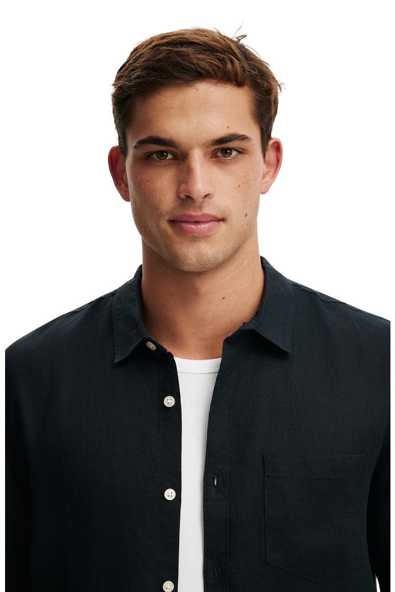 Men's Relaxed Linen Short Sleeve Shirt, Alternate, color, Faded Black