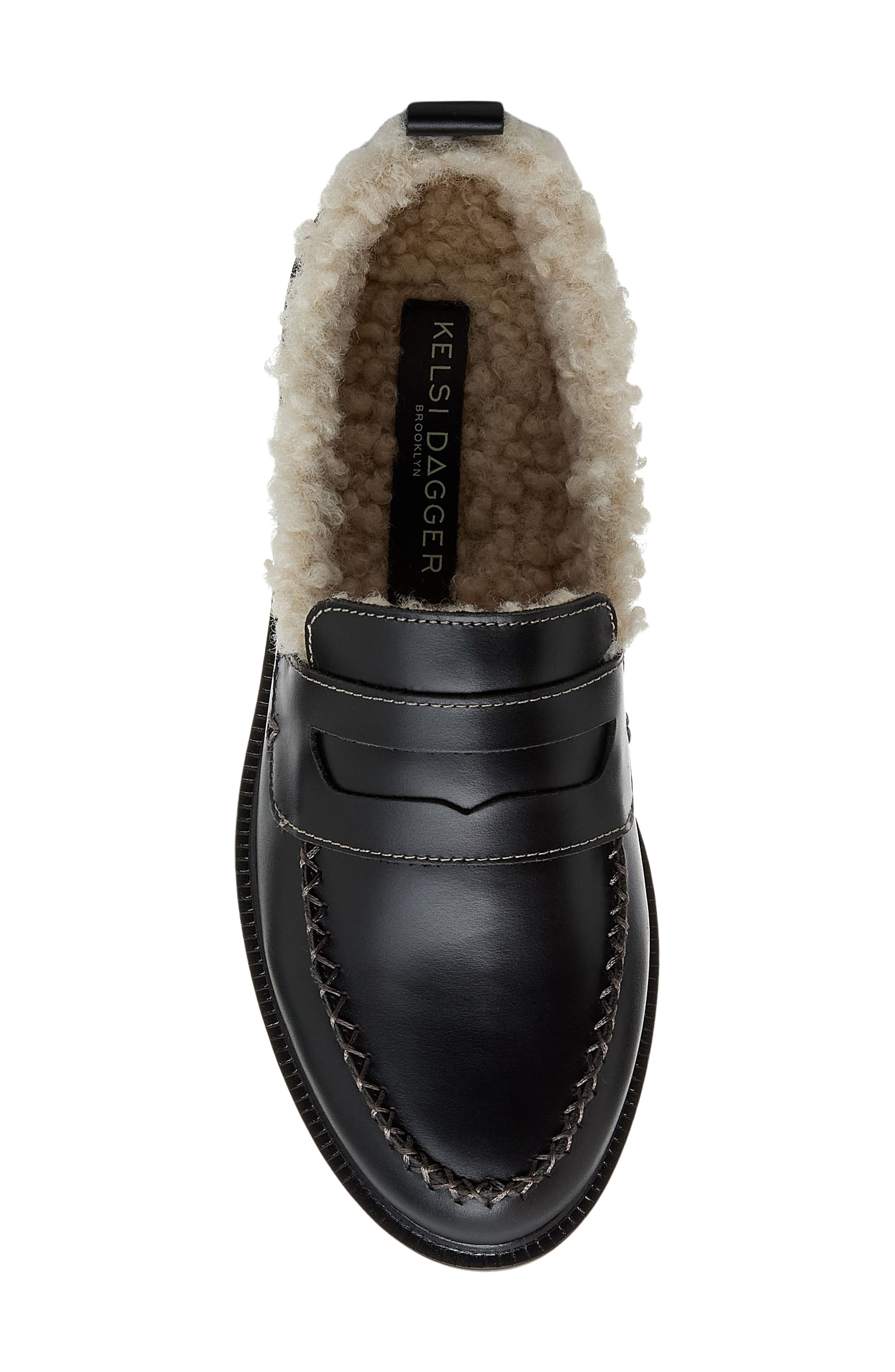 Kelsi Dagger Brooklyn Lens Faux Shearling Lined Loafer, Alternate, color, Black