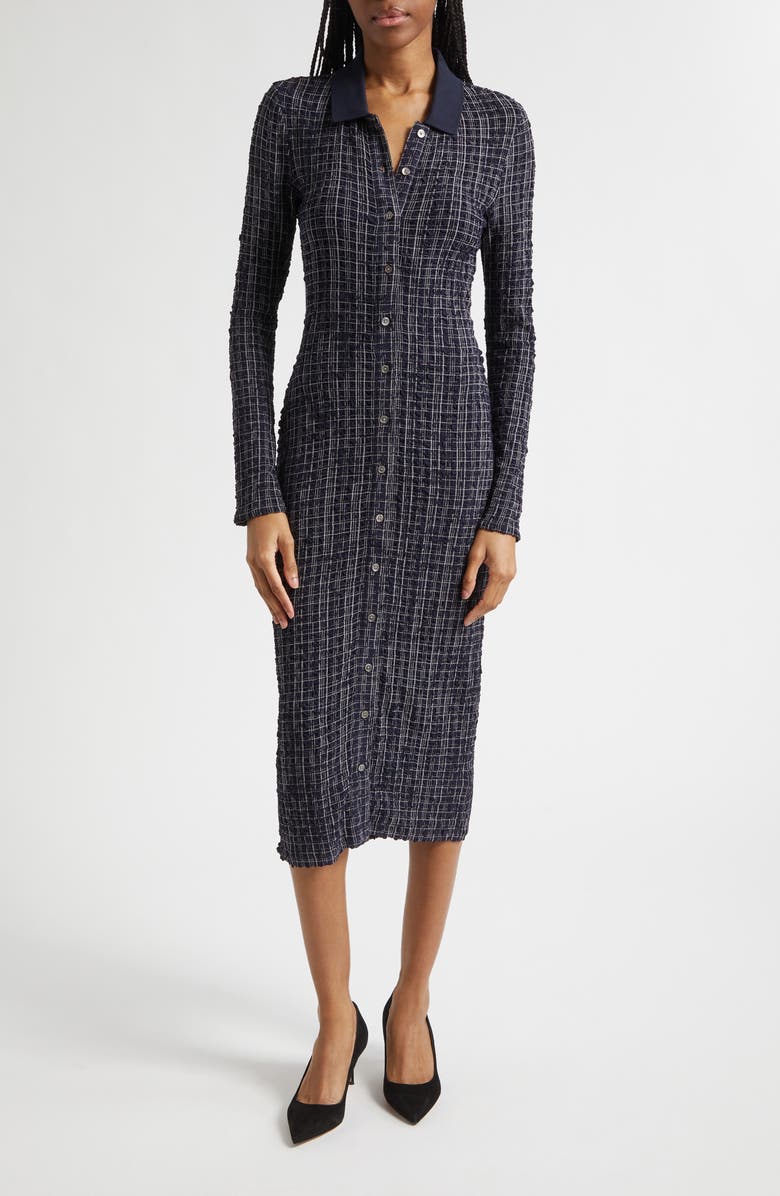 Veronica Beard Barrett Check Shirtdress, Main, color, Navy White Multi