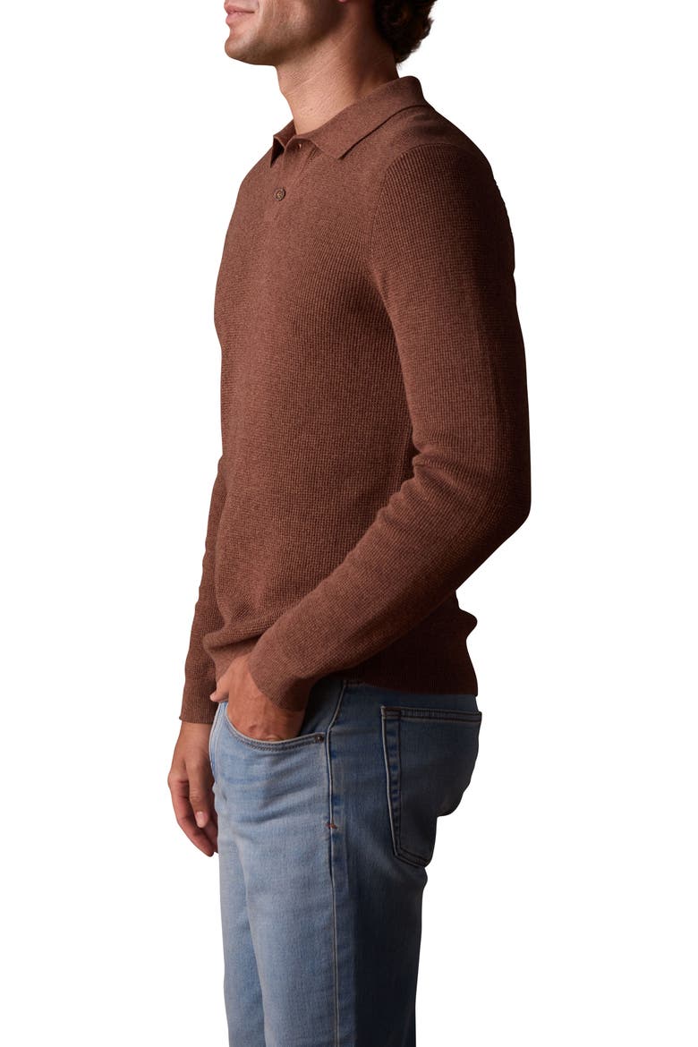 Robles Long Sleeve Waffle Cotton Polo Sweater, Alternate, color, HEATHER BROWN