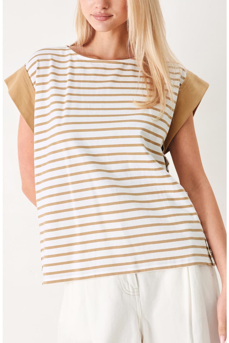 Cap Sleeve Knit Top, Alternate, color, WHITE/ TAUPE