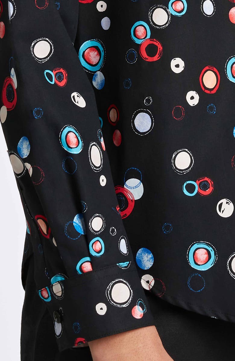 Foxcroft Charlie Circle Print Cotton Button-Up Shirt, Alternate, color, Black Multi