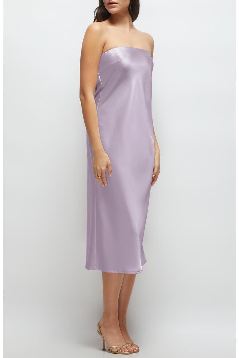 Strapless Charmeuse Midi Cocktail Dress, Alternate, color, LILAC HAZE