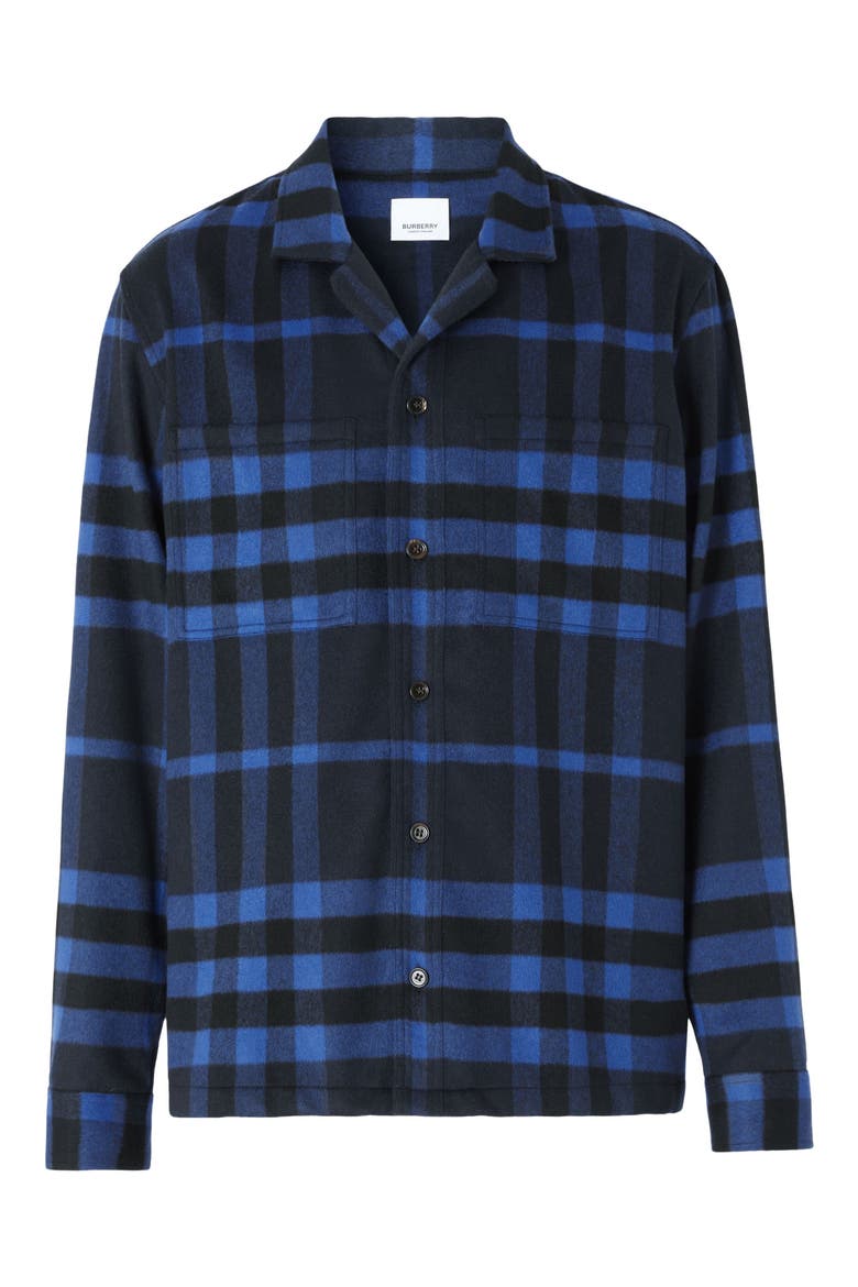 Night Check Cashmere Pajama Shirt (Nordstrom Exclusive), Alternate, color, DEEP ROYAL BLUE