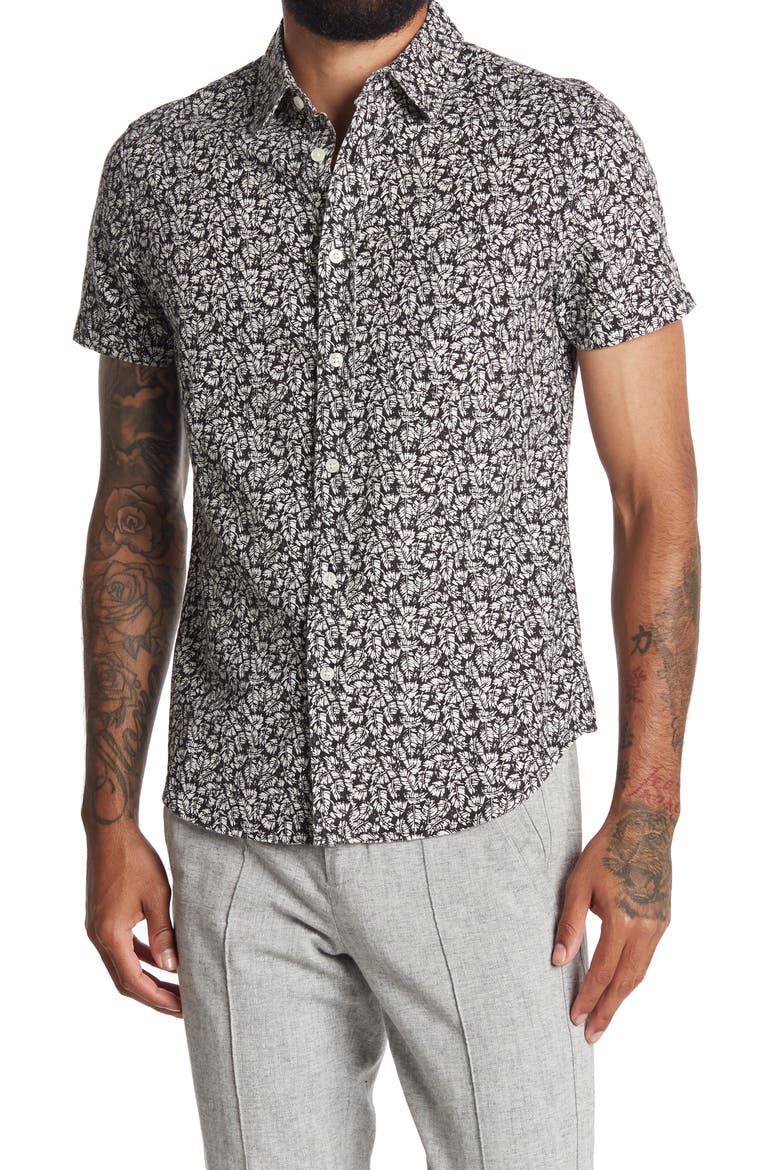 Jeans Nash Short Sleeve Button Down Shirt, Main, color, PALM LEAF