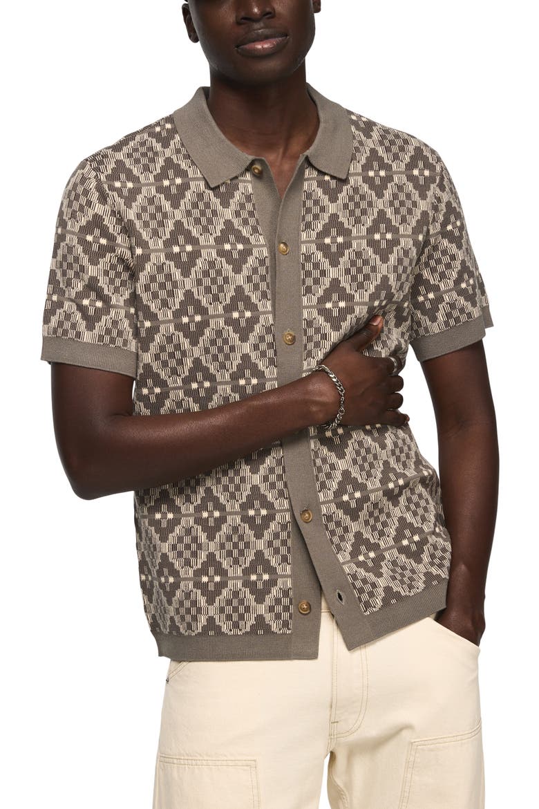 Geo Jacquard Full Button Cardigan, Main, color, BLACK INK