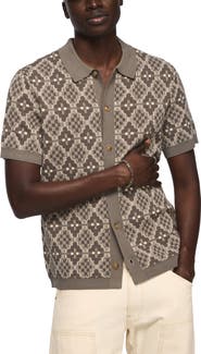 Lucky Brand Geo Jacquard Full Button Cardigan