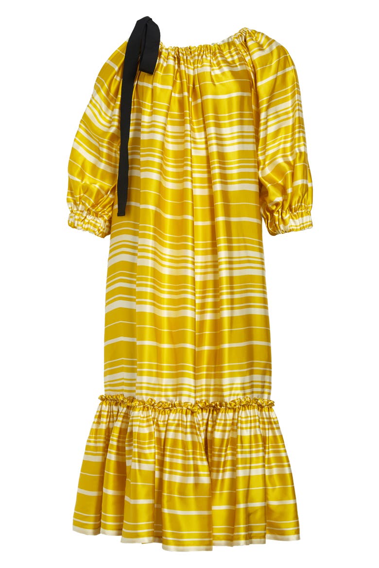 Stripe Balloon Sleeve Flounce Shift Dress, Main, color, YELLOW