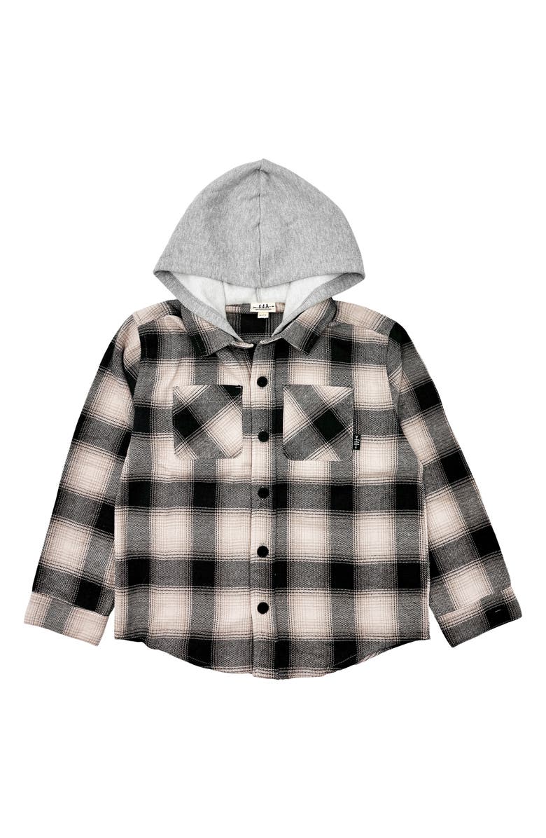 Feather 4 Arrow Kids' Upland Plaid Hooded Button-Up Flannel Shirt, Main, color, Black