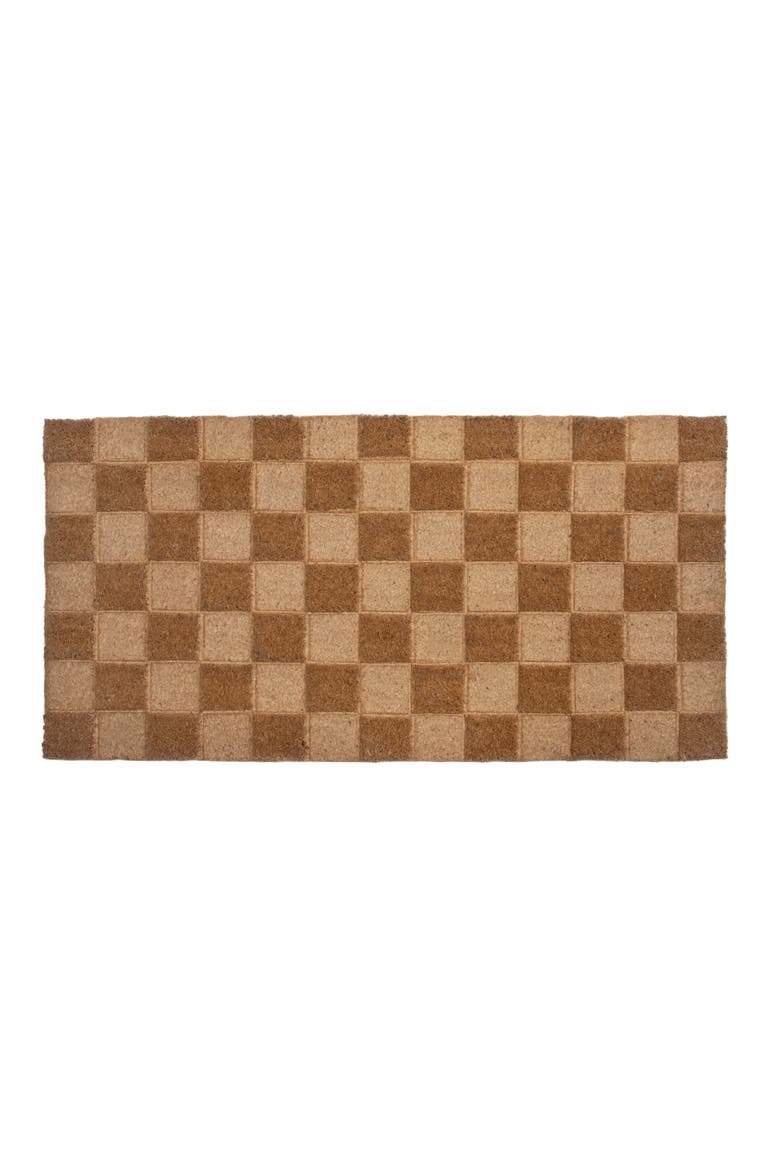 Engraved Coir Doormat with Checkerboard Print and PVC Back, Natural, Alternate, color, Natural