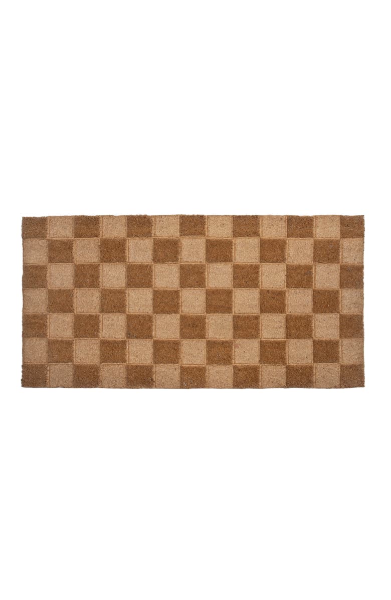 Storied Home Engraved Coir Doormat with Checkerboard Print and PVC Back, Natural, Alternate, color, Natural