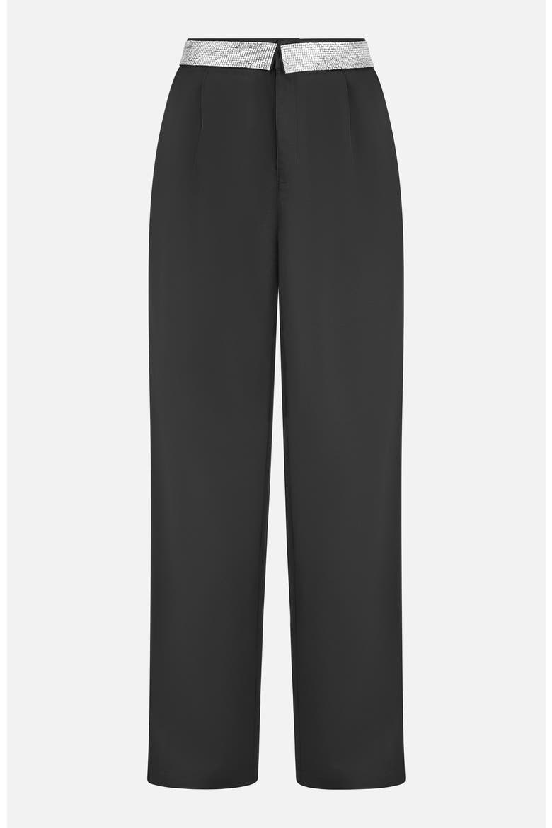 Diamante Waistband Wide Leg Trousers, Alternate, color, Black