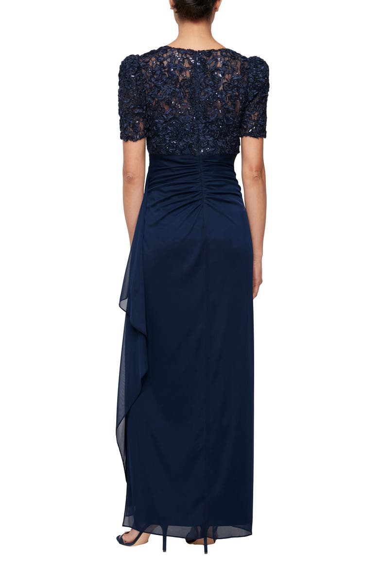 Embellished Short Sleeve Empire Waist Gown, Alternate, color, NAVY