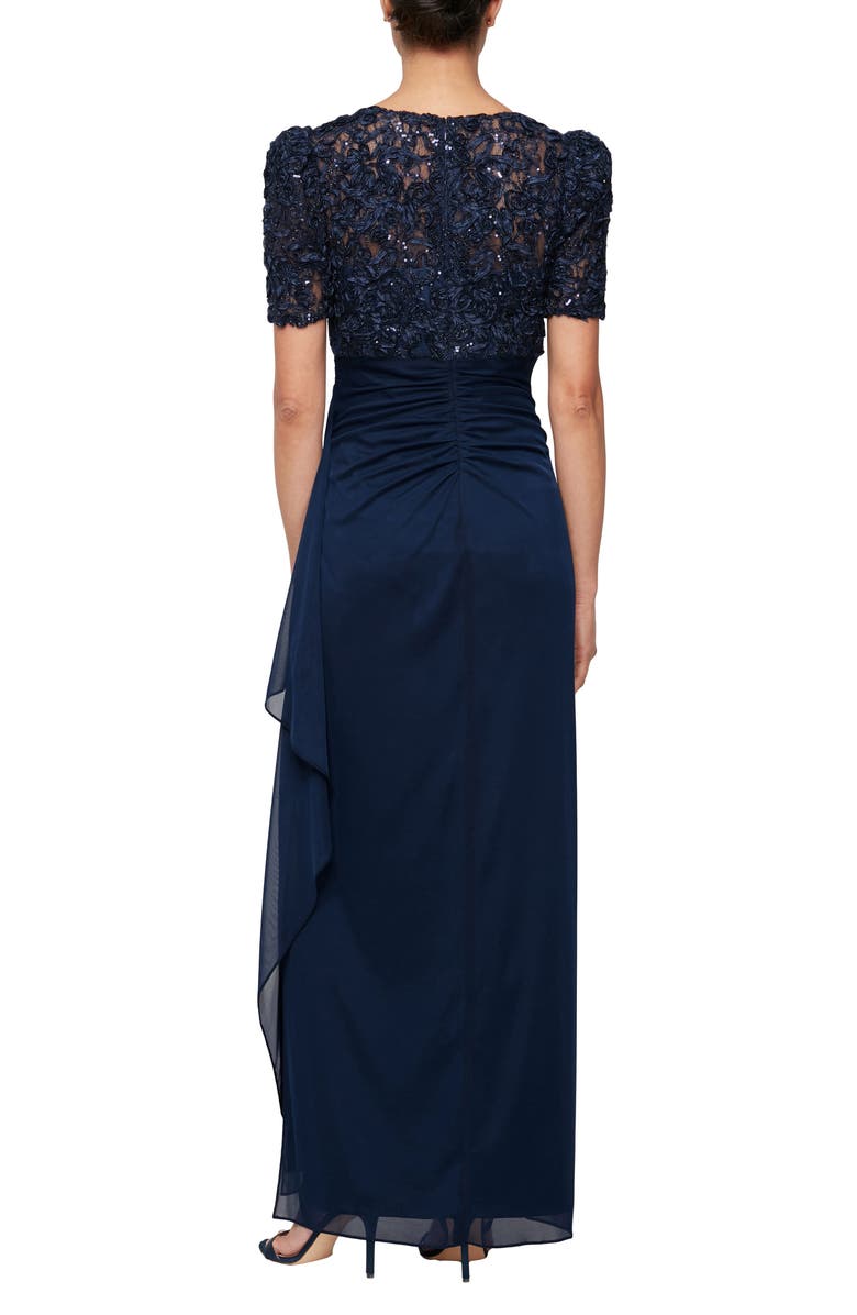 Alex Evenings Embellished Short Sleeve Empire Waist Gown, Alternate, color, Navy