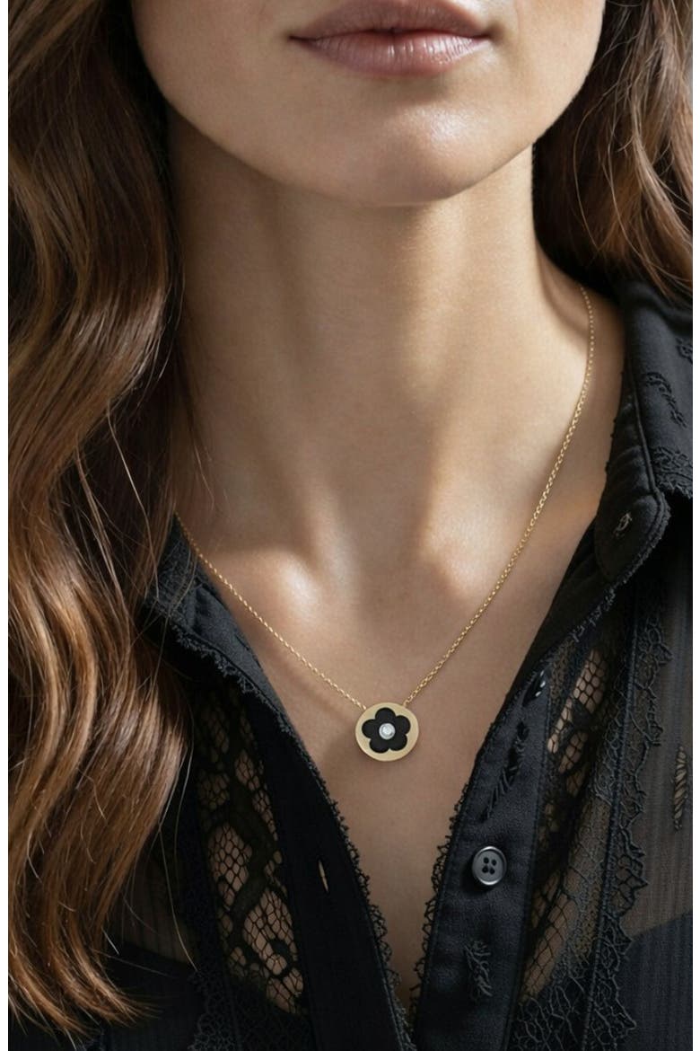 Flower Disc Pendant Necklace, Alternate, color, GOLD/BLACK