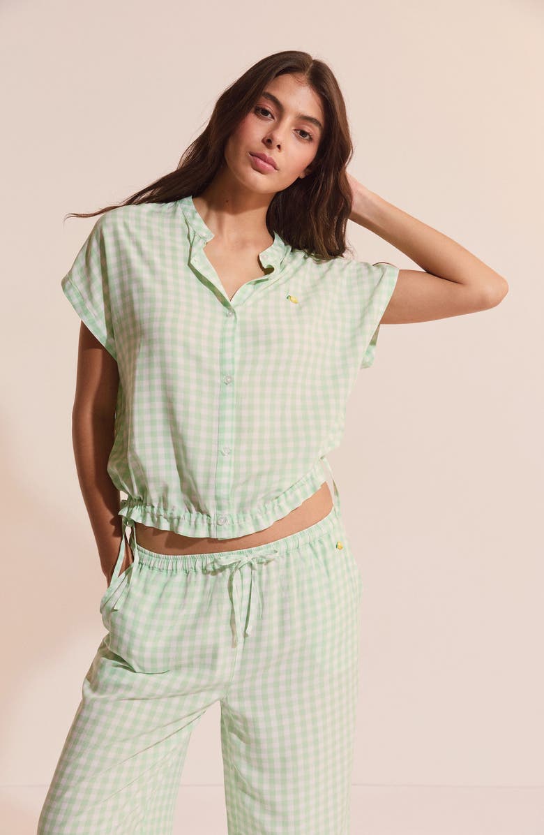 Etam Brise Plaid Wide Leg Pajama Pants, Alternate, color, Nile Green