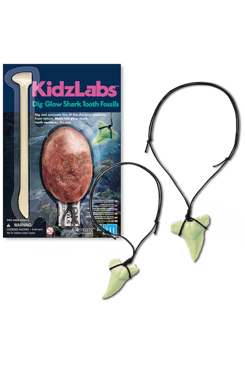 Kidzlabs Dig Glow Shark Teeth Excavation Kit, Make 2 Glow Necklaces, Alternate, color, Multicolored