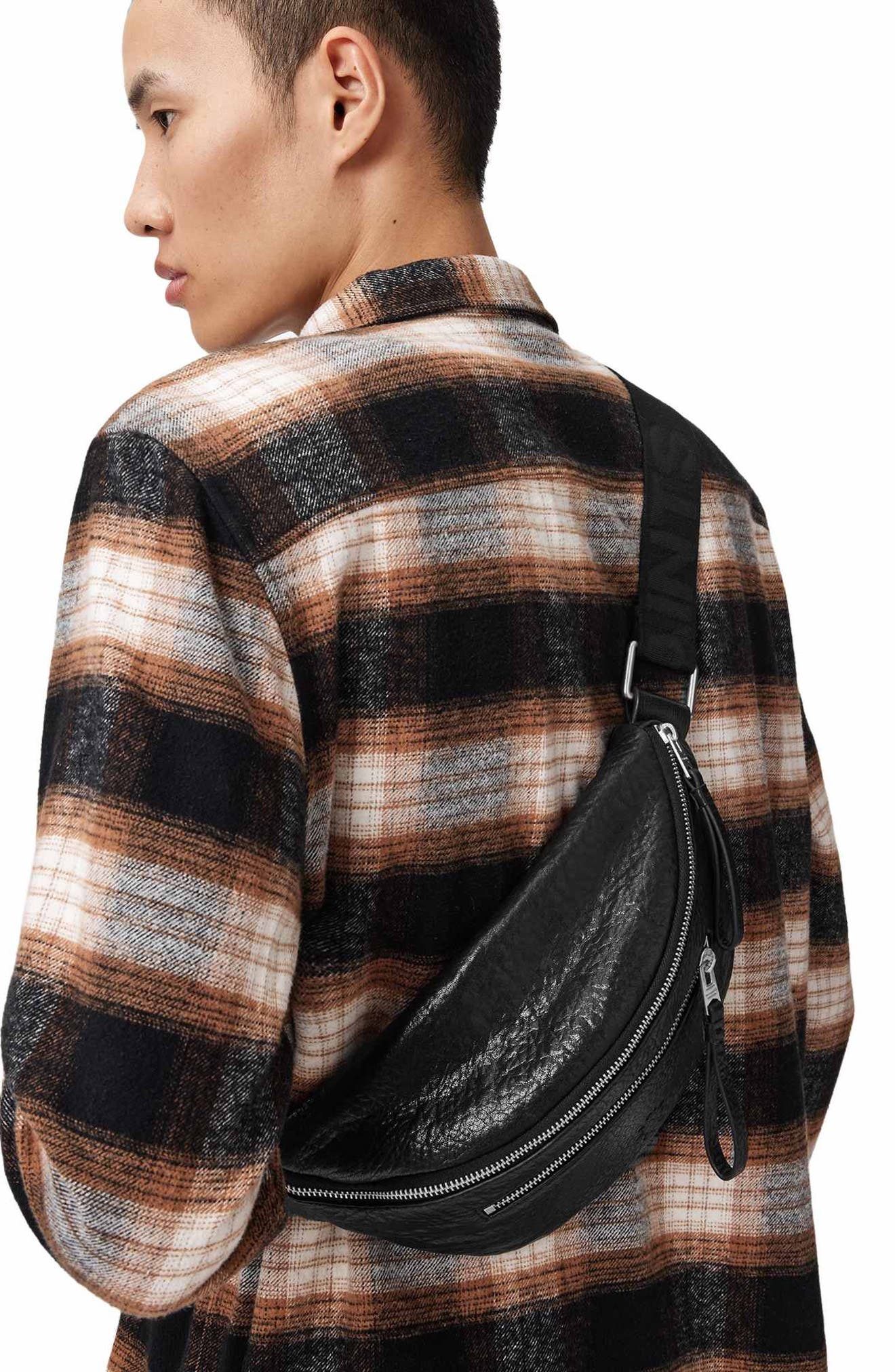 AllSaints Itoko Lambskin Leather Bum Bag, Alternate, color, Black