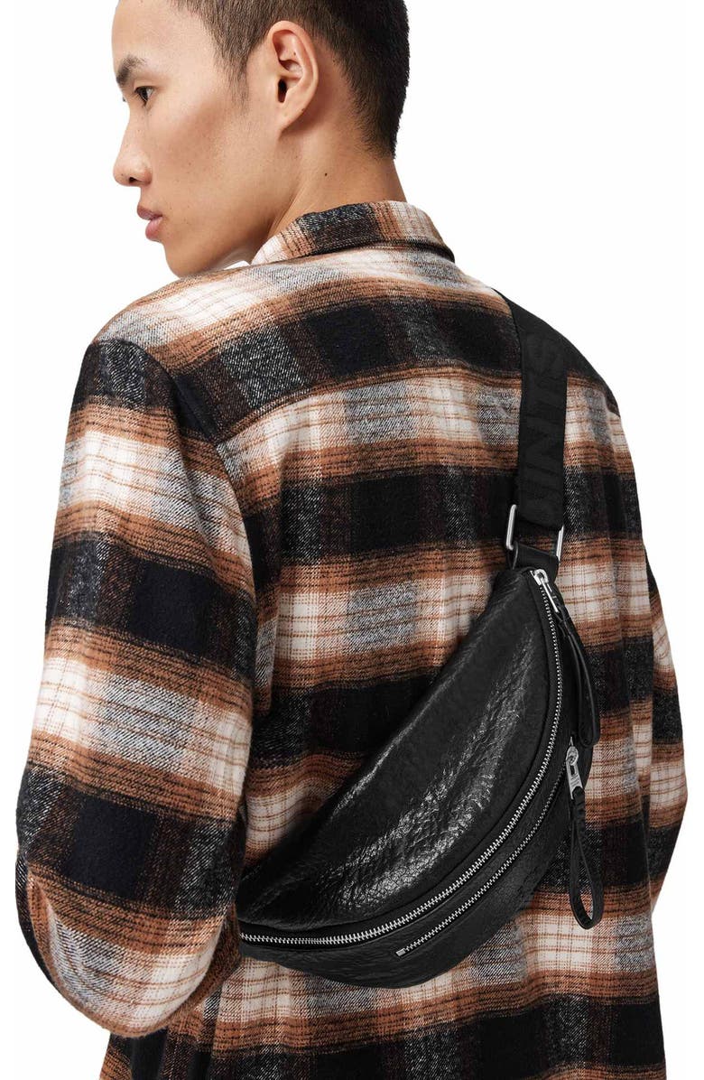 AllSaints Itoko Lambskin Leather Bum Bag, Alternate, color, Black
