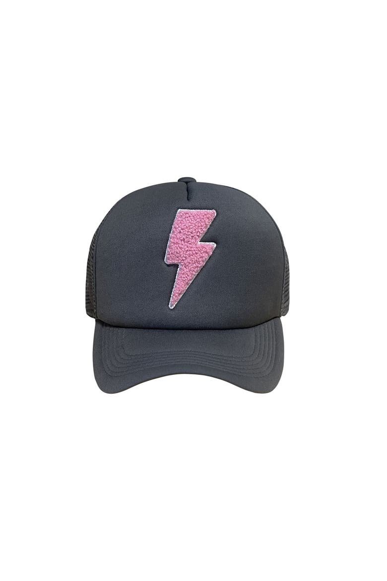 Bolt Chenille Patch Trucker Hat Cotton Black, Main, color, Black