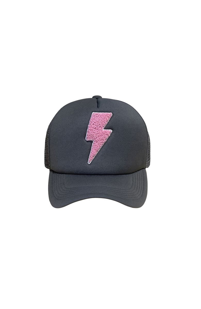 Totalee Gift Bolt Chenille Patch Trucker Hat Cotton Black, Main, color, Black