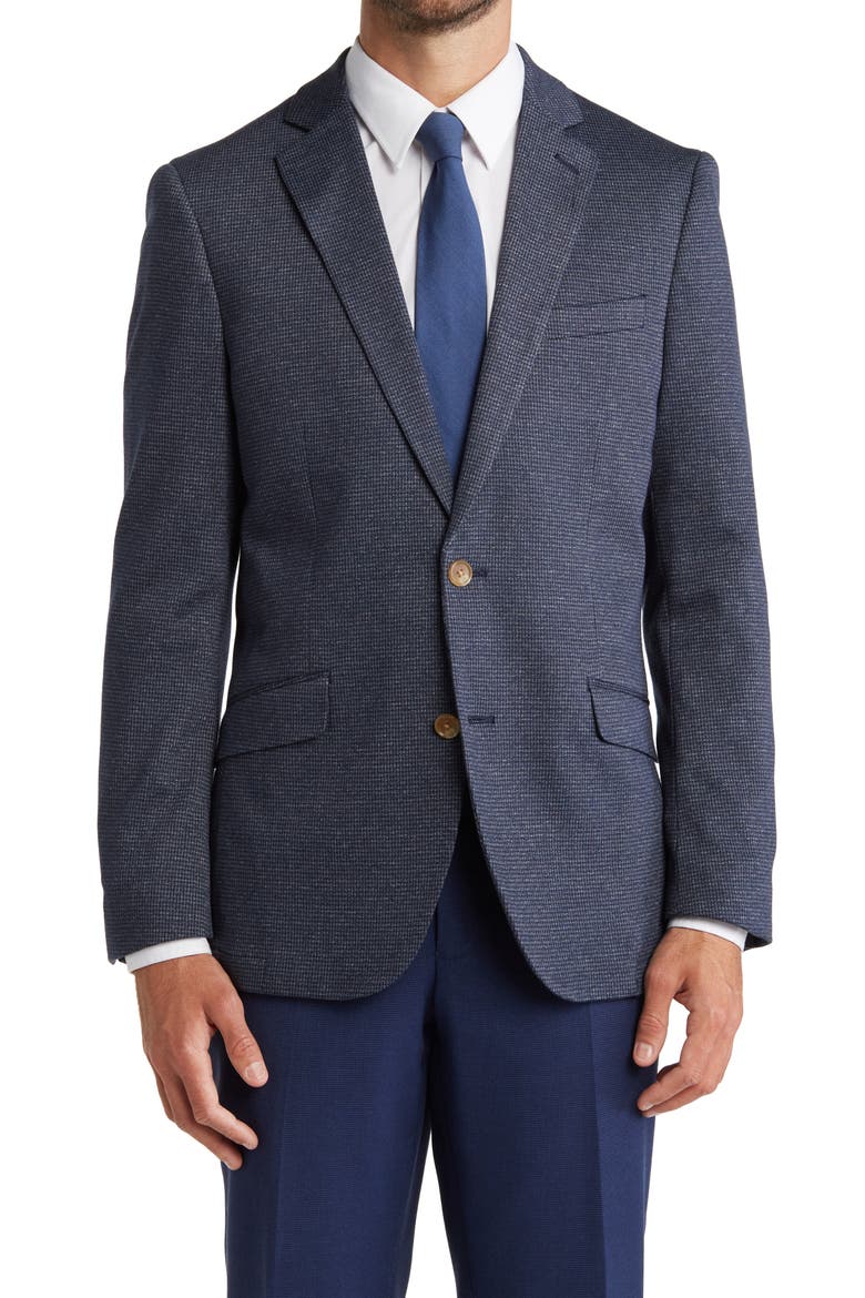 Micro Houndstooth Two Button Notch Lapel Blazer, Main, color, NAVY