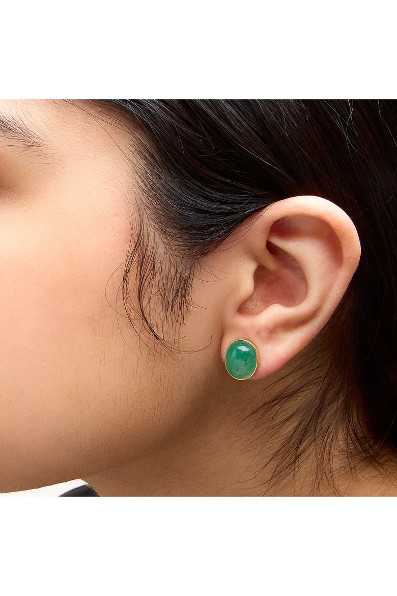 18K Yellow Gold 12x10 MM Bezel Set Oval Green Aventurine Stud Earrings, Alternate, color, Yellow Gold