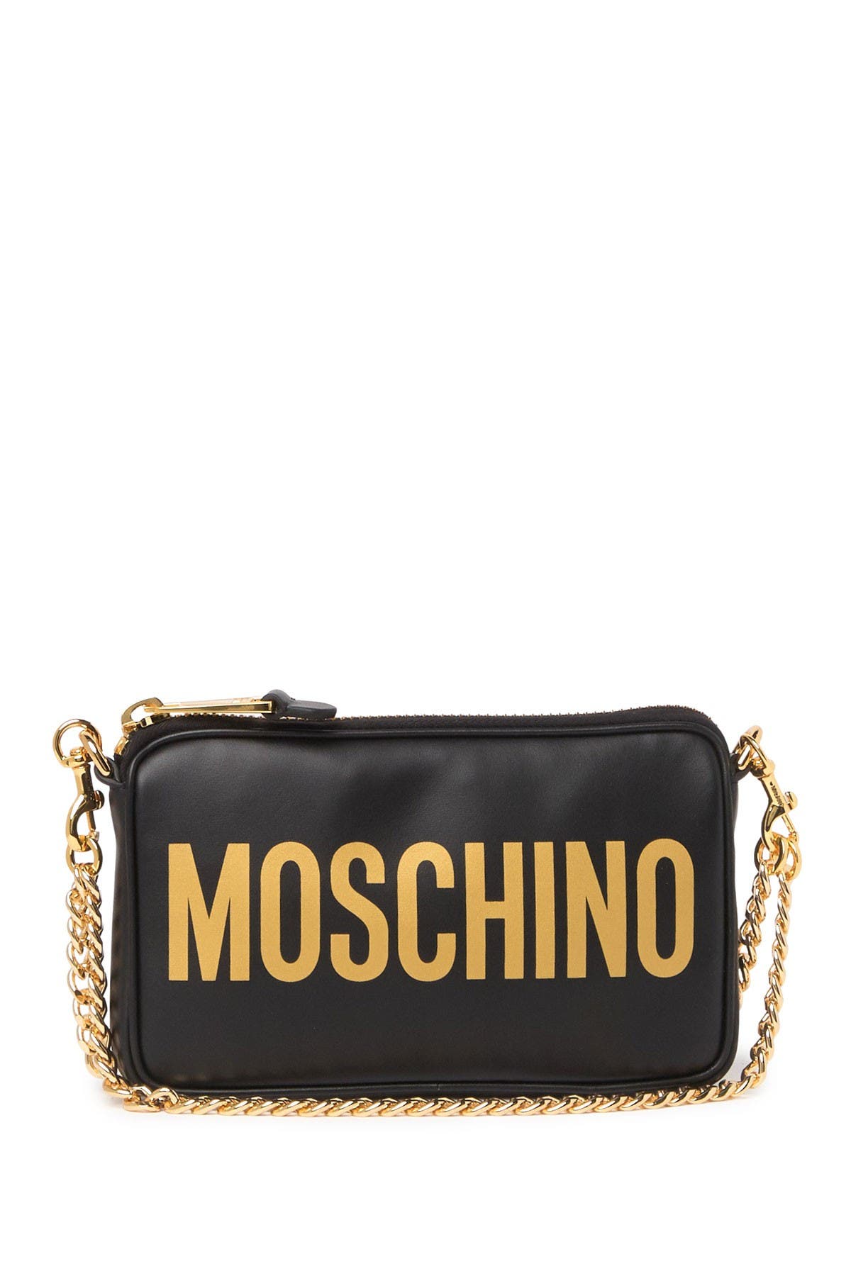 Moschino Logo Chain Strap Leather Crossbody Bag, Main, color, 