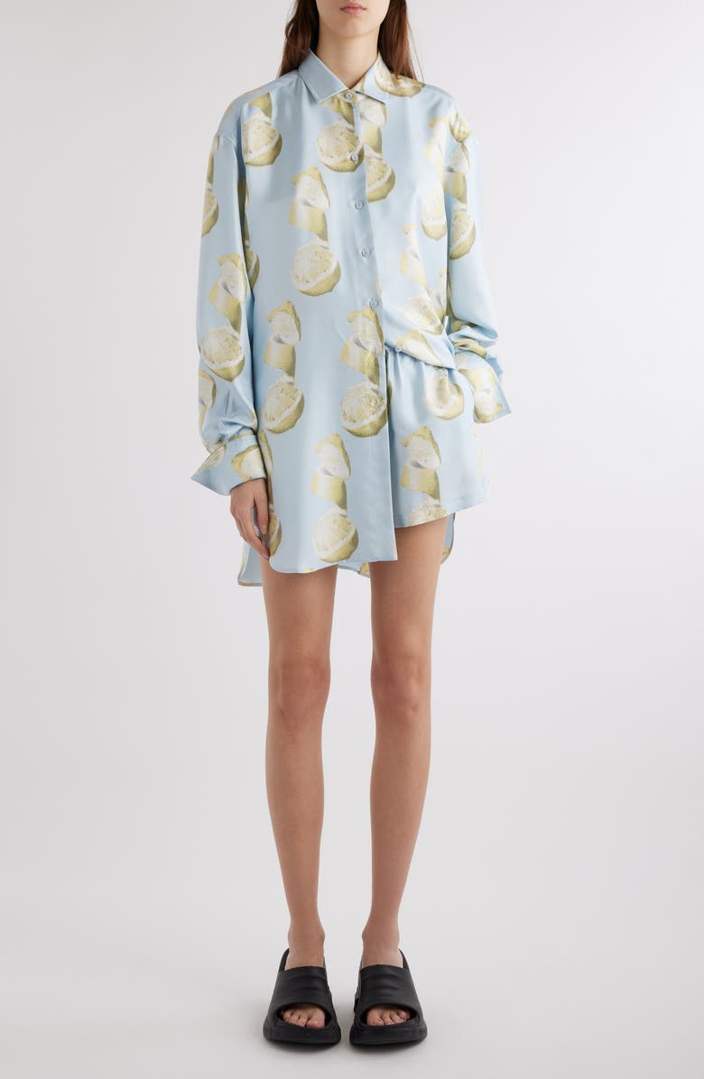 Givenchy Lemon Print Silk Button-Up Tunic Shirt, Alternate, color, 