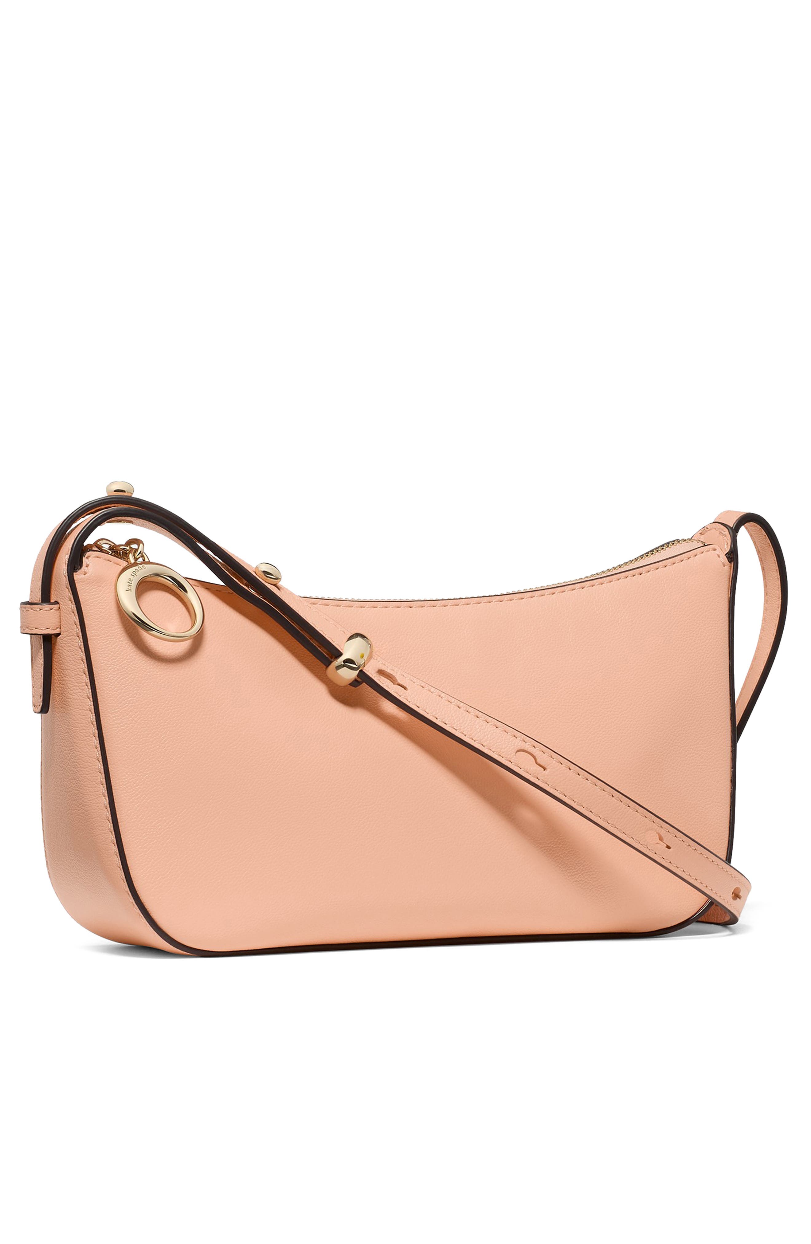 halo fine grain leather crossbody bag, Alternate, color, LIGHT CANTALOUPE