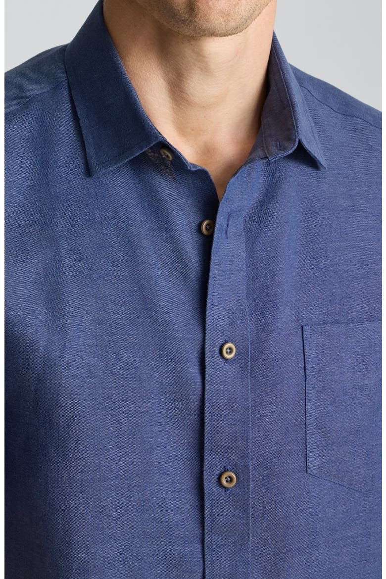 Cameron Solid Wrinkle Resistant Linen Button-Up Shirt, Alternate, color, NAVY