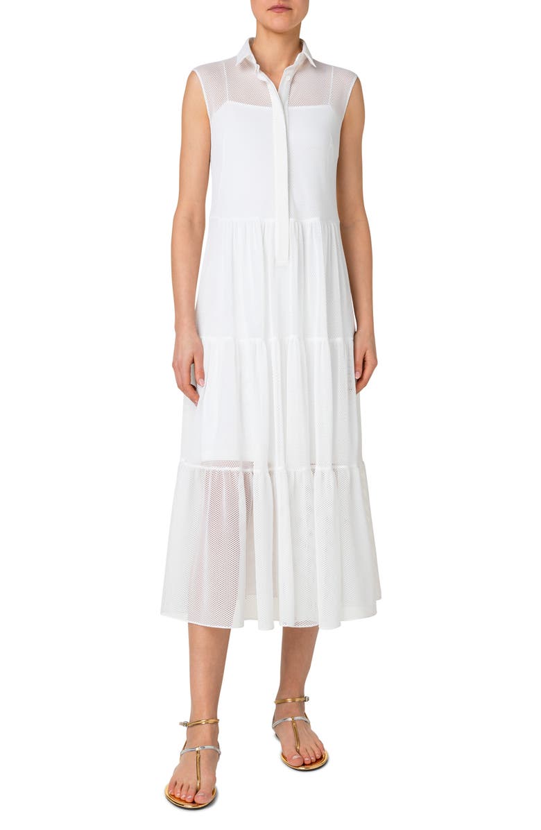 Akris punto Light Techno Mesh Sleeveless Dress, Main, color, Cream