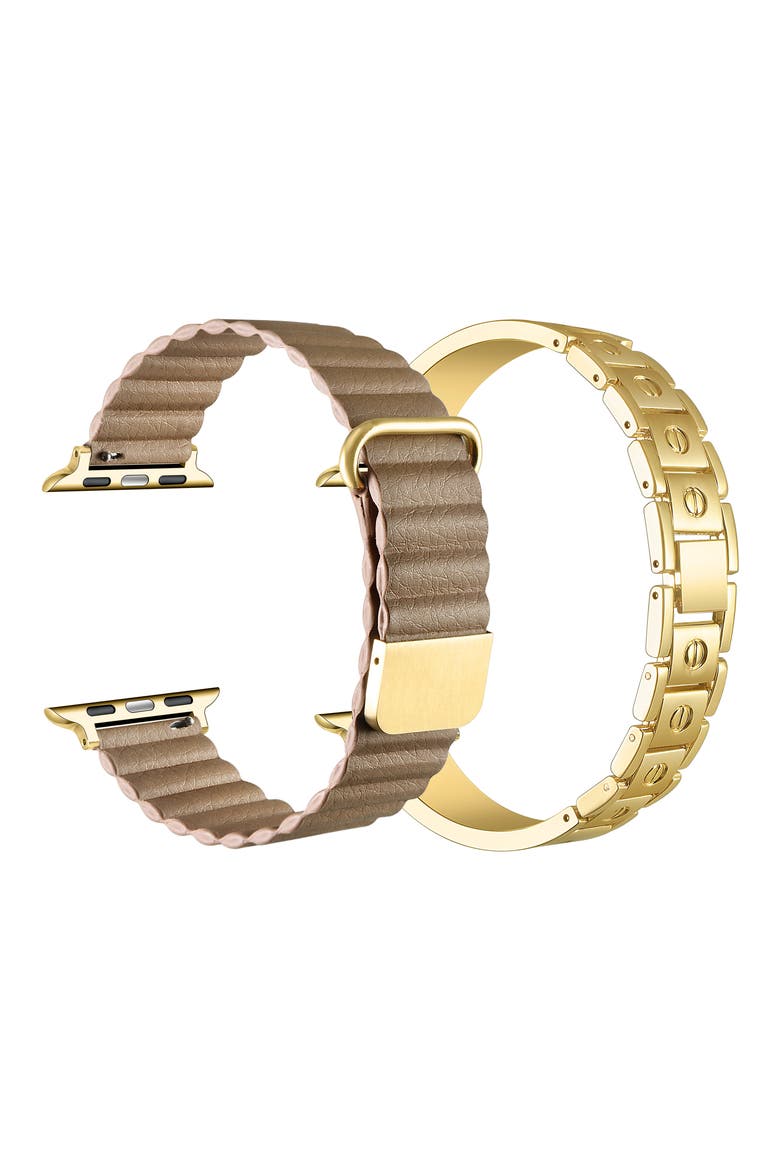 Orla Leather & Link Watchband Set, Alternate, color, GOLD