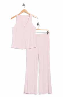 Ribbed Henley Tank & Wide Leg Pants Pajama Set