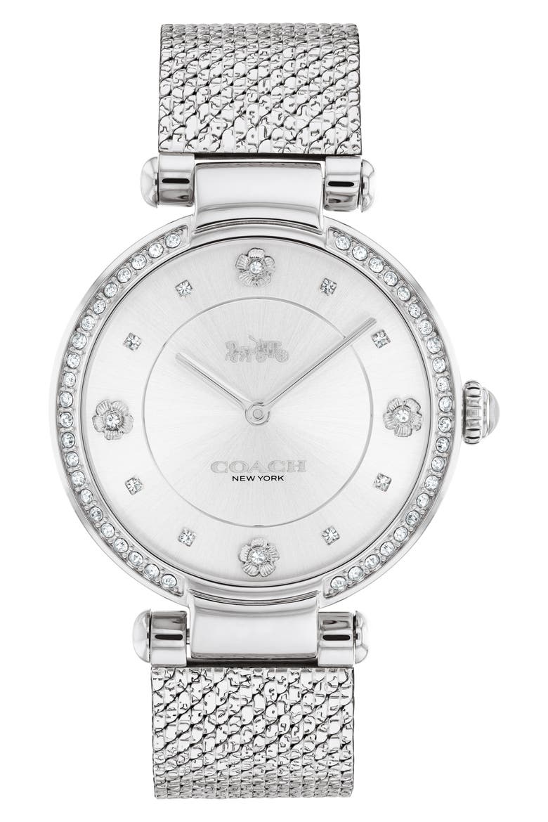 Cary Mesh Bracelet Watch, 34mm, Main, color, WHITE