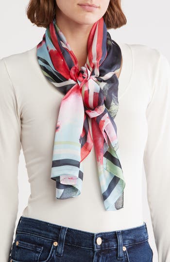 Vince Camuto Watercolor Floral Print Square Scarf